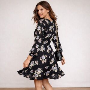Velvet by Graham & Spencer Floral Long Sleeve Dress Winola Pockets Black M